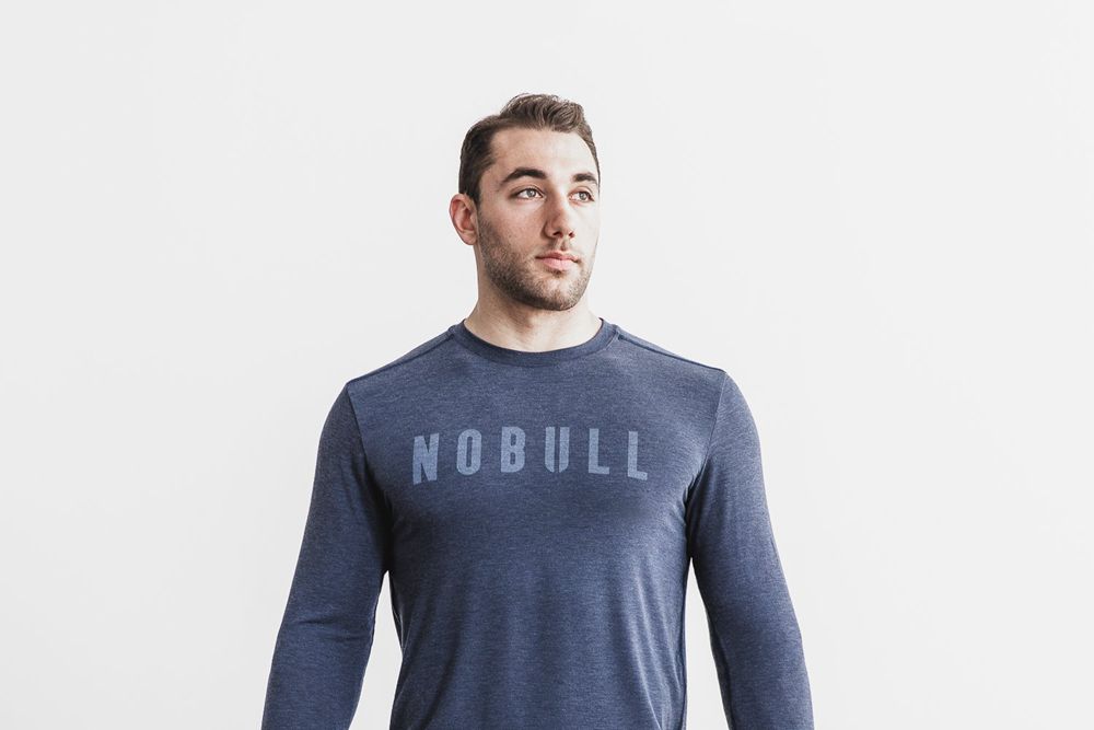 T-Shirts NOBULL Homme Bleu Marine - NOBULL Manga Larga,France (1875-KFYBW)